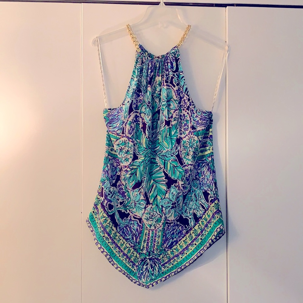 Lilly Pulitzer engineered handkerchief tunic top with gold chain neckline